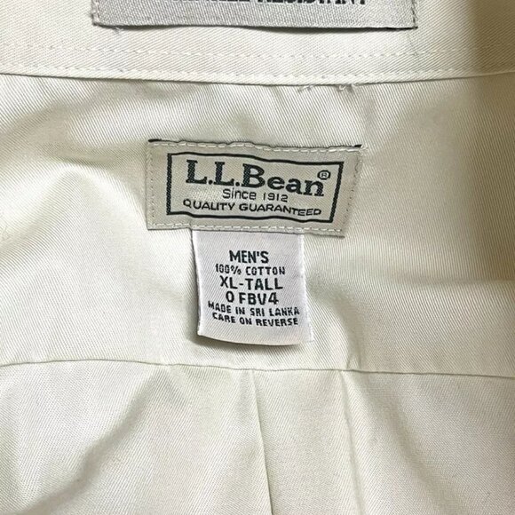 LL BEAN Shirt Men XL TALL Wrinkle Resistant Ivory Beige Oxford Button Down - Picture 5 of 6
